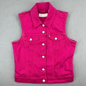 Levis Womens Hot Pink Denim Trucker Vest Sleeveless Jacket Medium